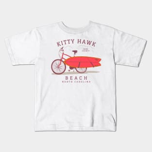 Kitty Hawk, NC Summer Vacation Bike and Surfboard Kids T-Shirt